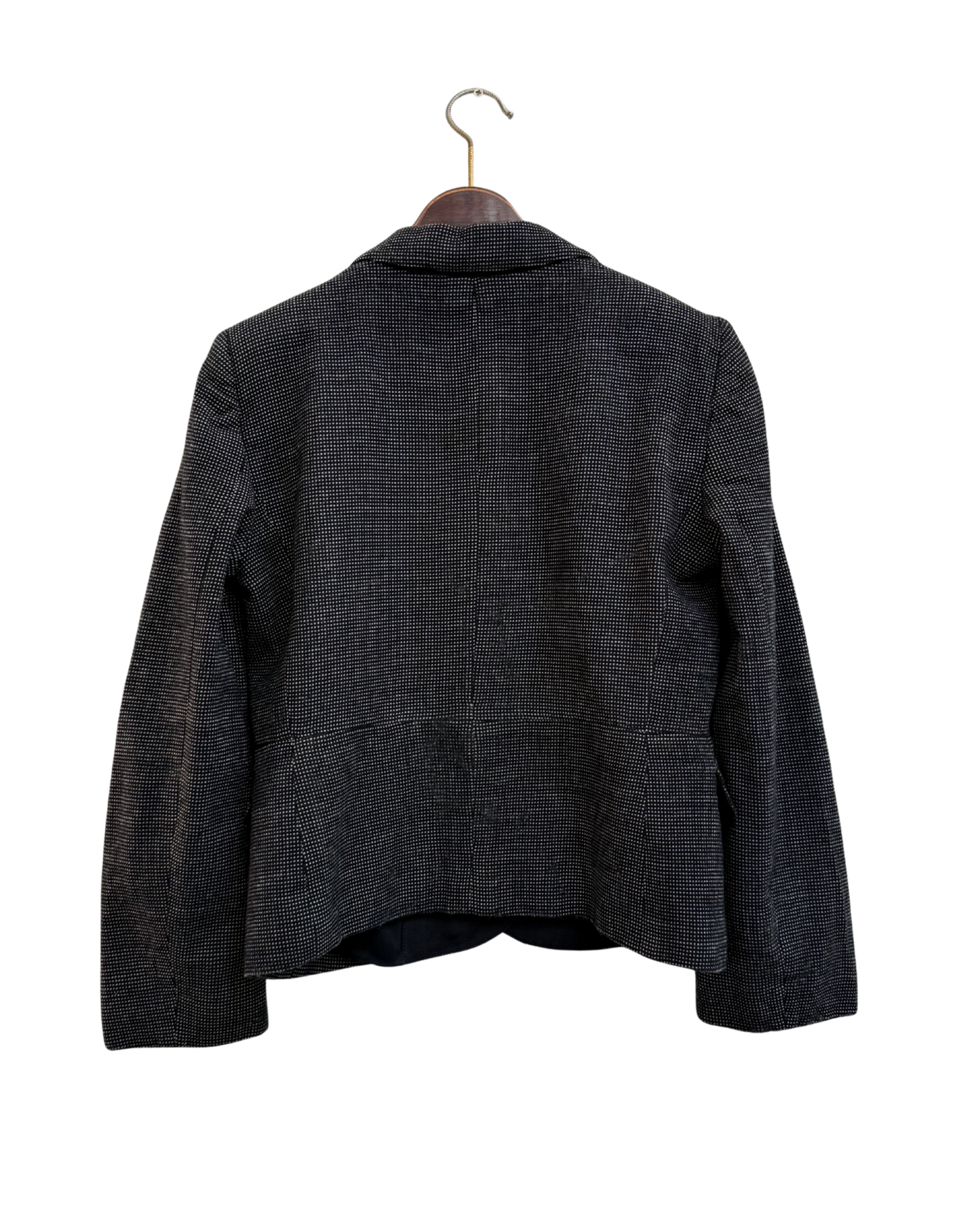 Armani Collezioni Vintage Wool Blazer Black White Micro Dot Cropped Size 44