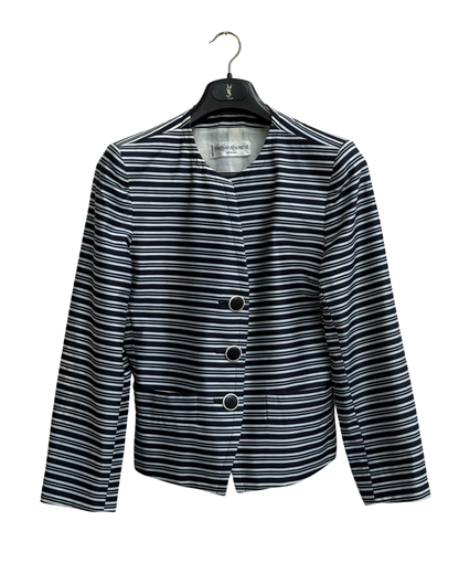 Yves Saint Laurent 80's Blue and White Striped Statement Blazer Size 38