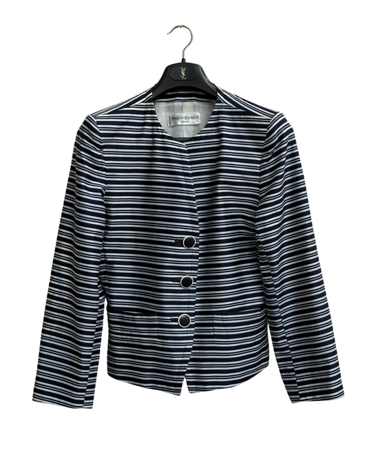 Yves Saint Laurent 80's Blue and White Striped Statement Blazer Size 38