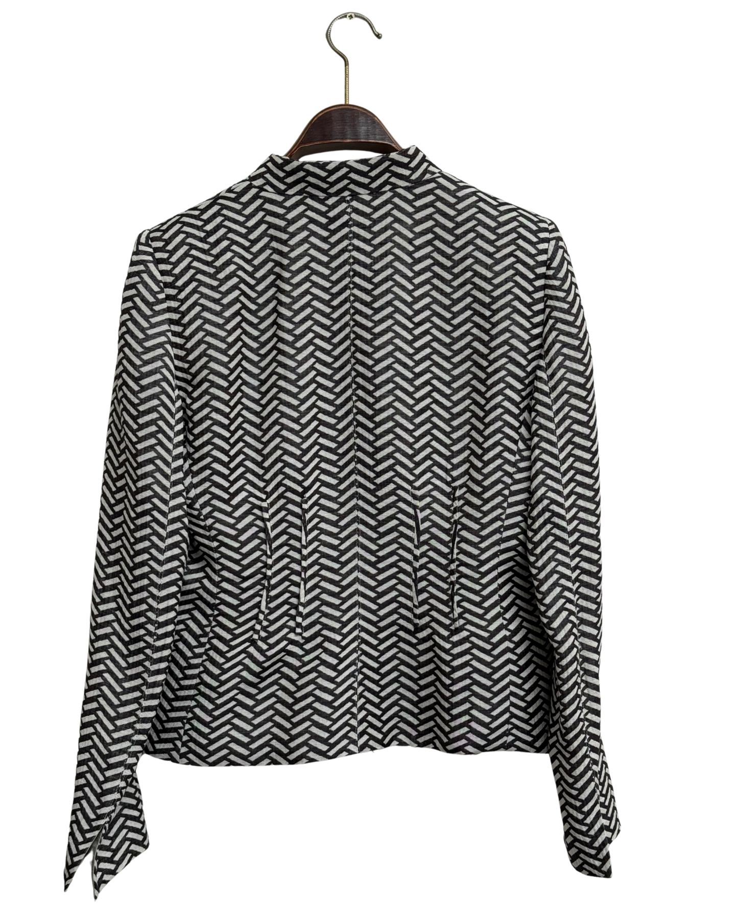 Armani Collezioni Linen Blend Geometric Blazer Black White Silk Lining Size 44 IT Made in Italy 2005