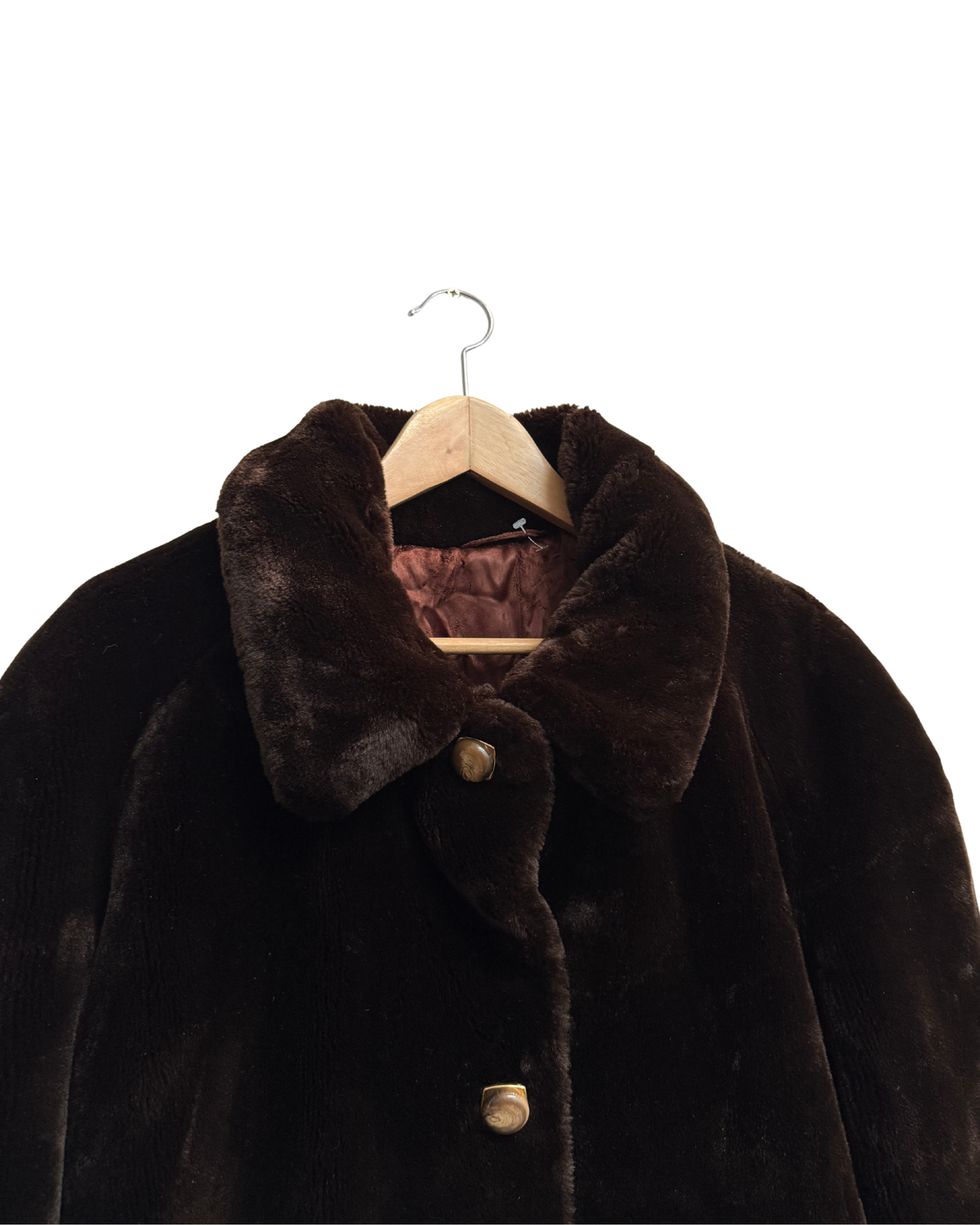 Vintage 1970s Faux Fur Coat Dark Chocolate Brown XL Women