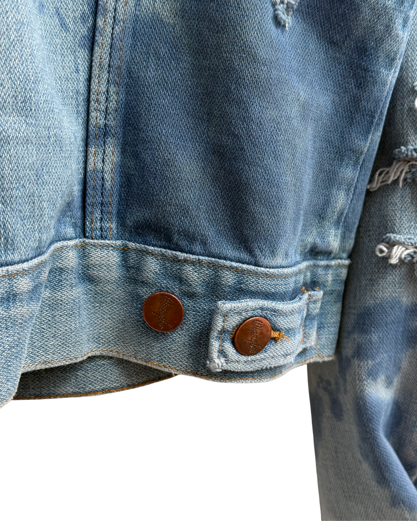 Wrangler Vintage 70s Bleached Distressed Denim Trucker Jacket Blue Men Size M