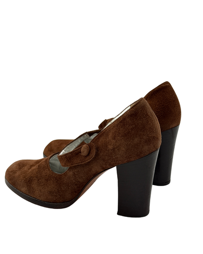 Iceberg Vintage 1990s Brown Suede Mary Jane Block Heels 37 Women