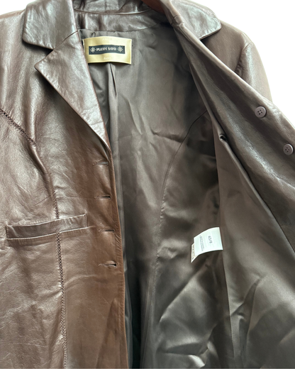 Plein Sud Paris Chocolate Brown Leather Blazer Jacket, IT 44, Women