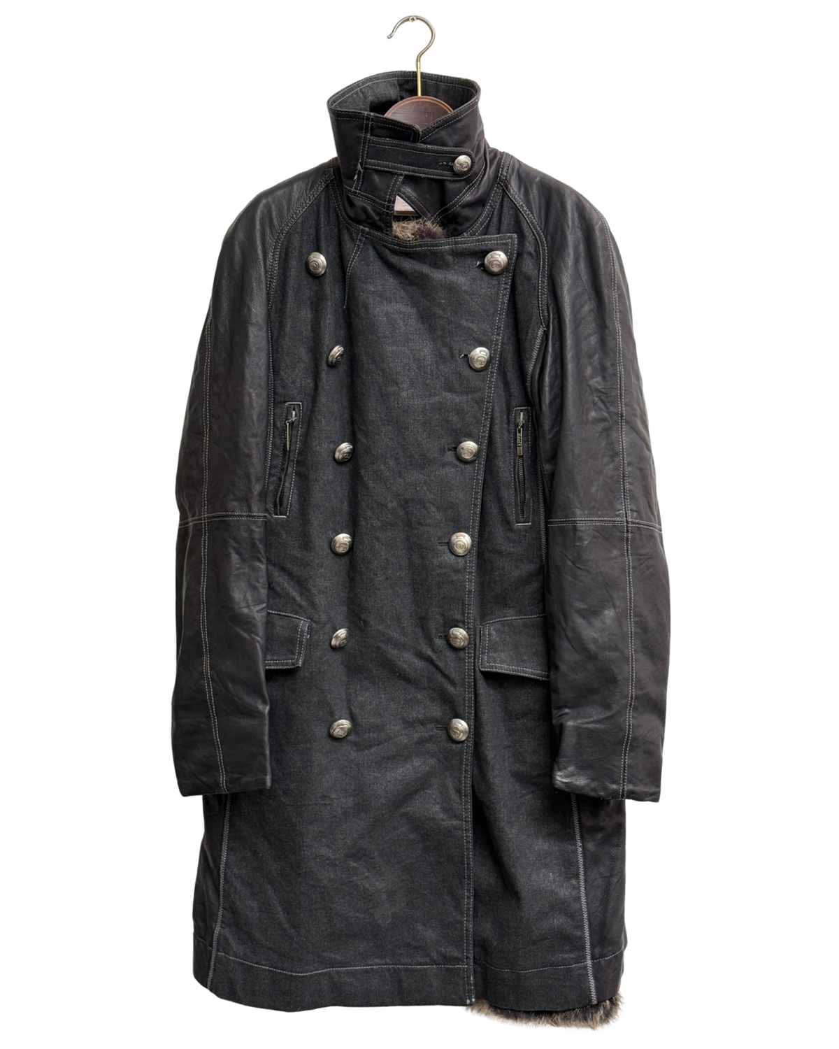 Christian Dior by John Galliano A/W 2006 Denim and Lambskin Coat with Rabbit Lining size 42
