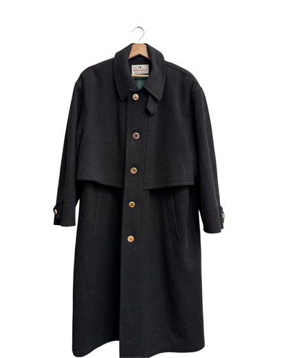 Steinbock Tyrol Austria Dark Charcoal Virgin Wool Loden Coat with Shoulder Cape, Size 56, Men