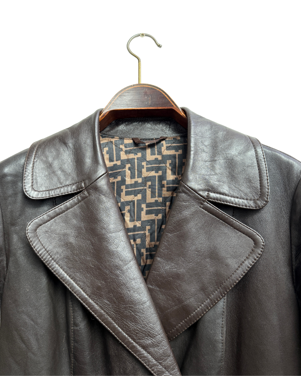 Friitala Vintage Brown Leather Trench Coat 38 Women