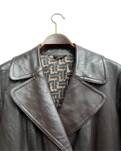 Friitala Vintage Brown Leather Trench Coat 38 Women