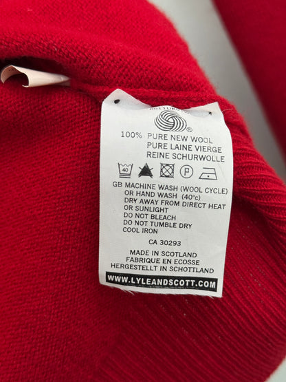 Lyle & Scott Red Pure New Wool V-Neck Sweater with Eagle Logo, IT 52, Men