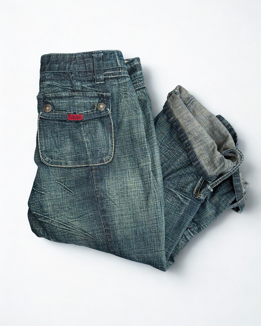 Marithé François Girbaud Vintage Capri Cropped Jeans Cross-Hatch Denim Made in Italy Size 38