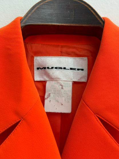 Mugler vintage 90s orange double breasted blazer, silver buttons FR 38