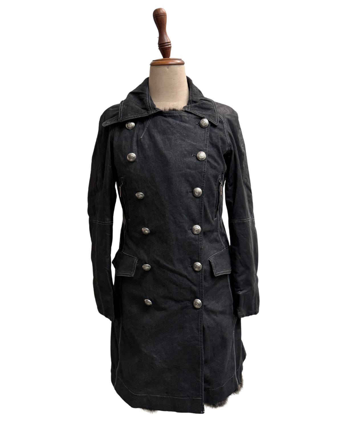 Christian Dior by John Galliano A/W 2006 Denim and Lambskin Coat with Rabbit Lining size 42