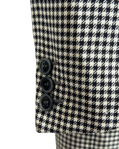 Brioni Vintage Wool Beige & Black Houndstooth Blazer Size 54