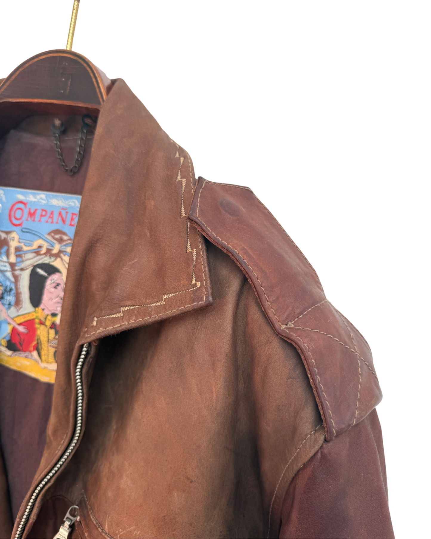 Compañeros Vintage Distressed Brown Leather Bomber Jacket Men Size L-XL