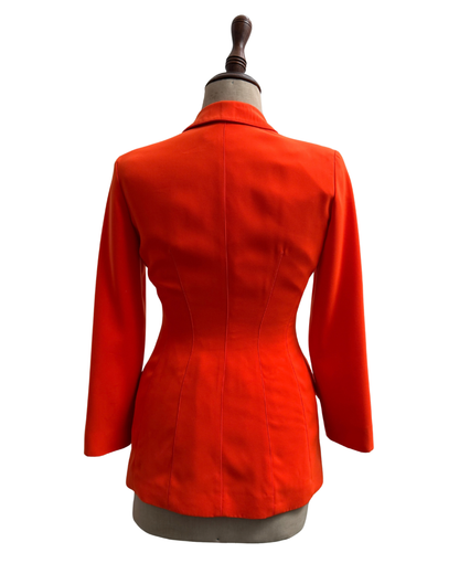 Mugler vintage 90s orange double breasted blazer, silver buttons FR 38