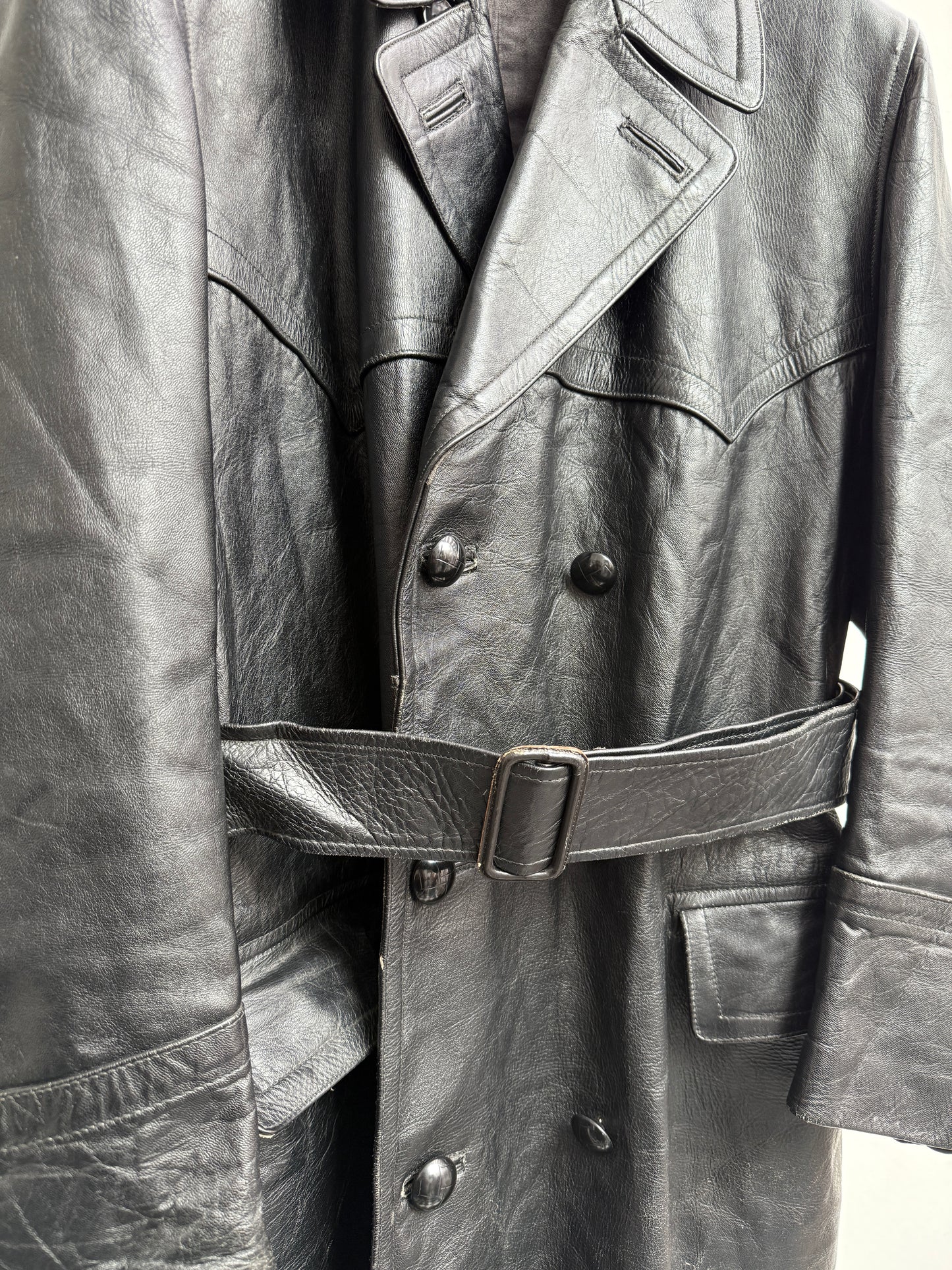 Verha Amsterdam Vintage Leather Trench Coat Black 1950s Size L