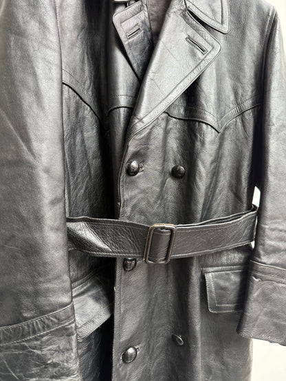 Verha Amsterdam Vintage Leather Trench Coat Black 1950s Size L