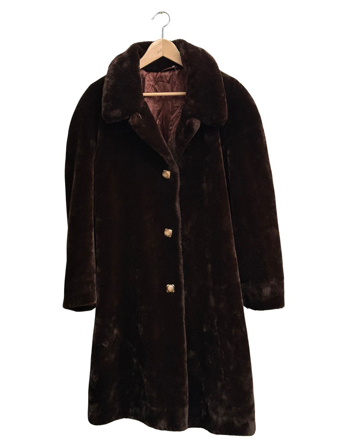 Vintage 1970s Faux Fur Coat Dark Chocolate Brown XL Women