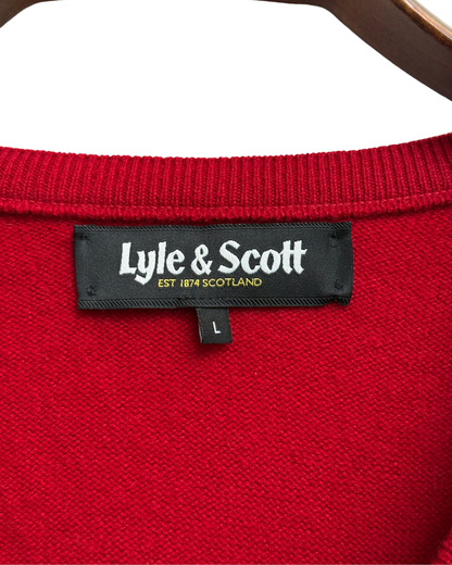 Lyle & Scott Red Pure New Wool V-Neck Sweater with Eagle Logo, IT 52, Men