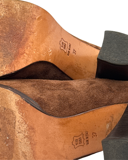 Iceberg Vintage 1990s Brown Suede Mary Jane Block Heels 37 Women
