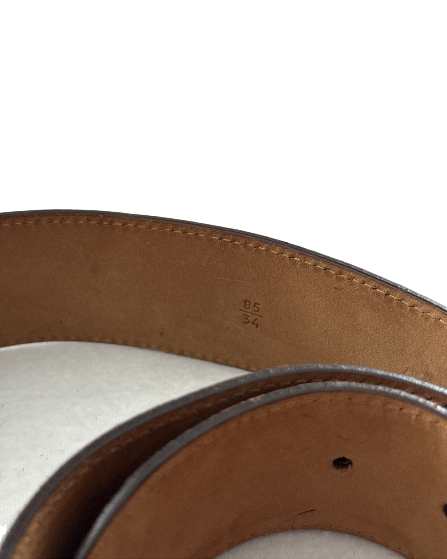 Prada Brown Leather Belt Wood-Effect Buckle size 85