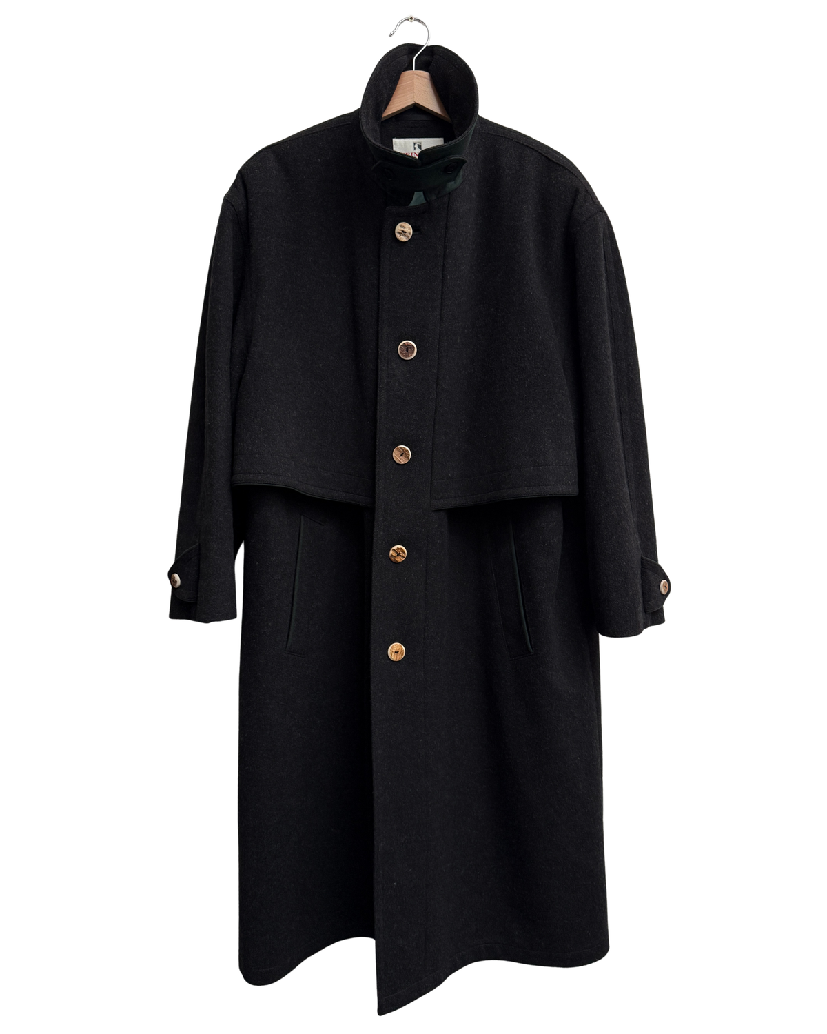 Steinbock Tyrol Austria Dark Charcoal Virgin Wool Loden Coat with Shoulder Cape, Size 56, Men