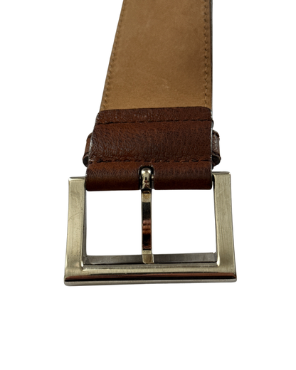 Prada Brown Leather Belt Wood-Effect Buckle size 85