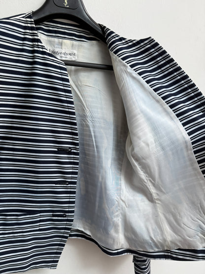 Yves Saint Laurent 80's Blue and White Striped Statement Blazer Size 38