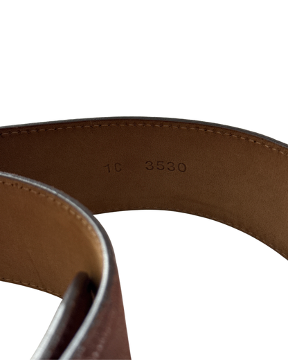 Prada Brown Leather Belt Wood-Effect Buckle size 85