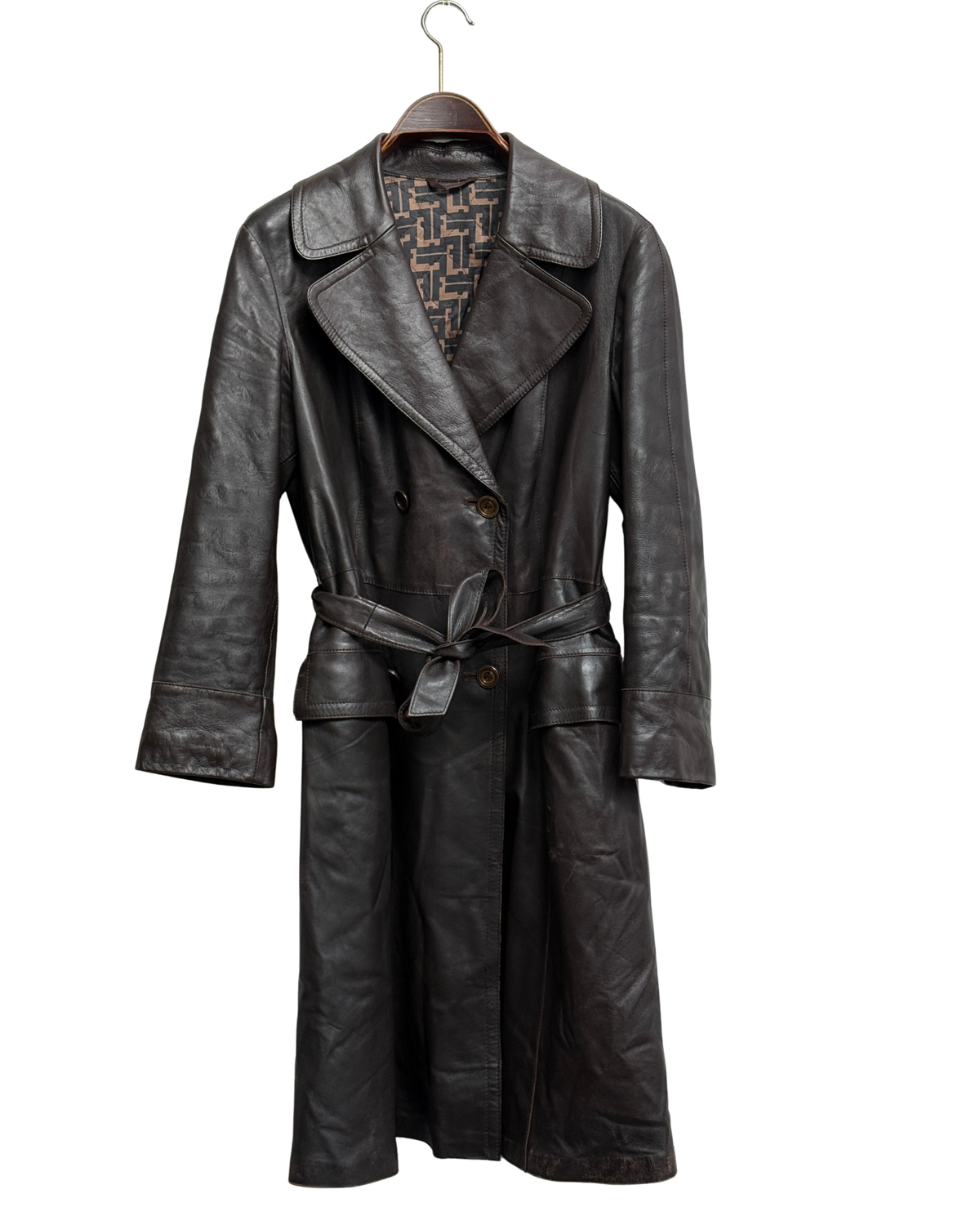 Friitala Vintage Brown Leather Trench Coat 38 Women