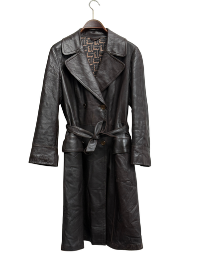 Friitala Vintage Brown Leather Trench Coat 38 Women
