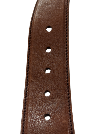 Prada Brown Leather Belt Wood-Effect Buckle size 85
