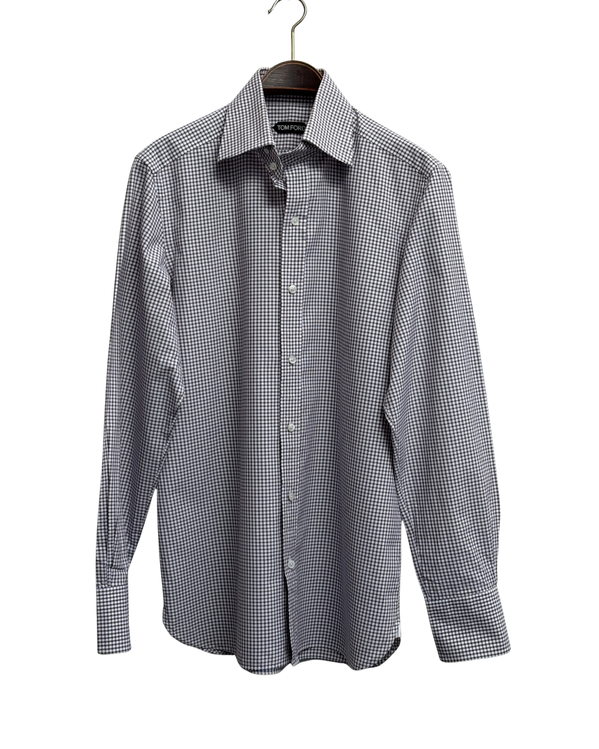 Tom Ford Aubergine Gingham Cotton Tab Collar Shirt, Men's IT 42