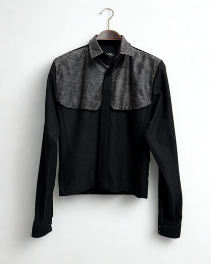 Thierry Mugler Paris Vintage 90s Two-Tone Shirt Black Grey Snap Buttons Made in France Size 38