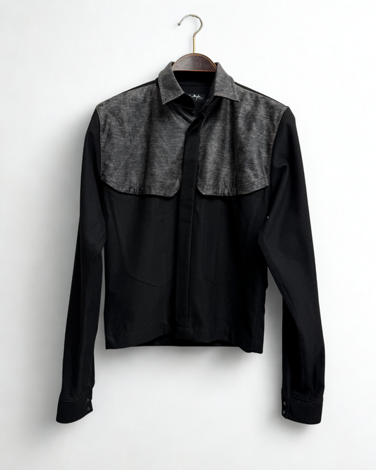 Thierry Mugler Paris Vintage 90s Two-Tone Shirt Black Grey Snap Buttons Made in France Size 38