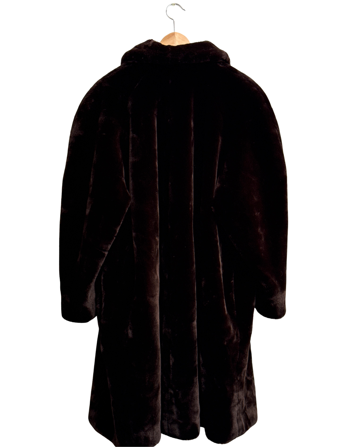 Vintage 1970s Faux Fur Coat Dark Chocolate Brown XL Women
