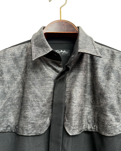 Thierry Mugler Paris Vintage 90s Two-Tone Shirt Black Grey Snap Buttons Made in France Size 38