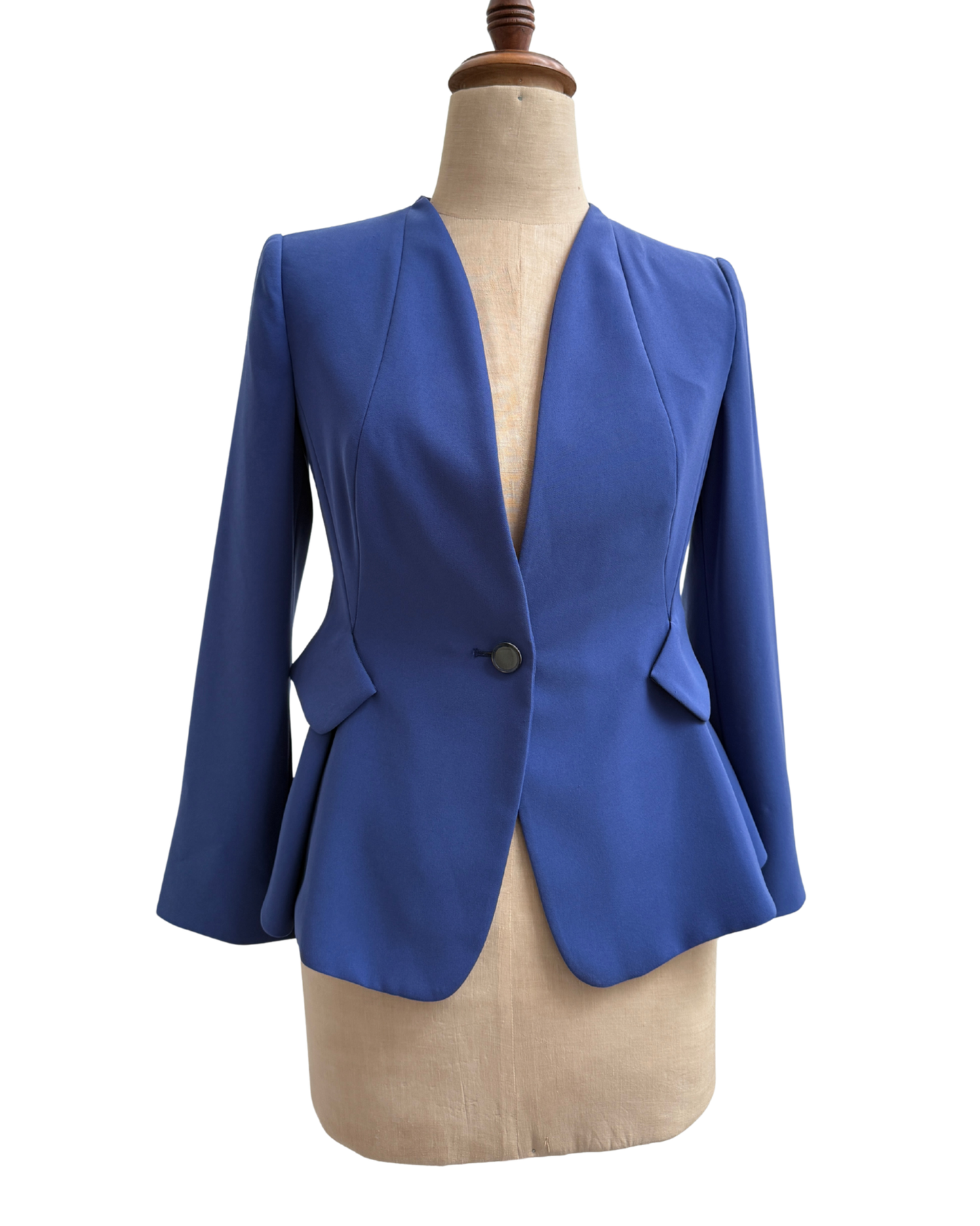 Armani Collezioni 2016 Cobalt Blue Collarless Peplum Blazer Size 42