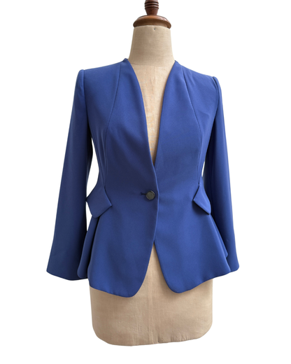 Armani Collezioni 2016 Cobalt Blue Collarless Peplum Blazer Size 42