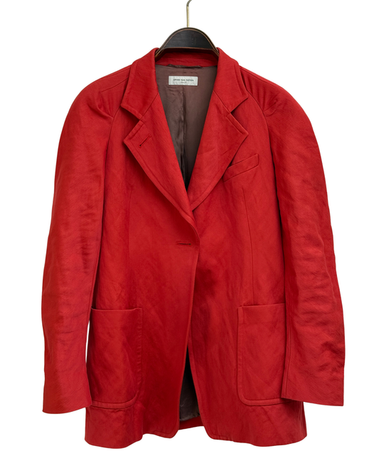 Dries Van Noten Red Wool and Cotton Blend Batwing Blazer Women Size 36