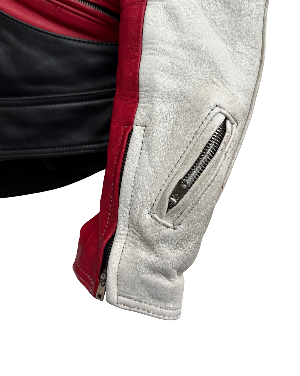 Schuh Vintage Racing Leather Jacket White Black Red 54 Men