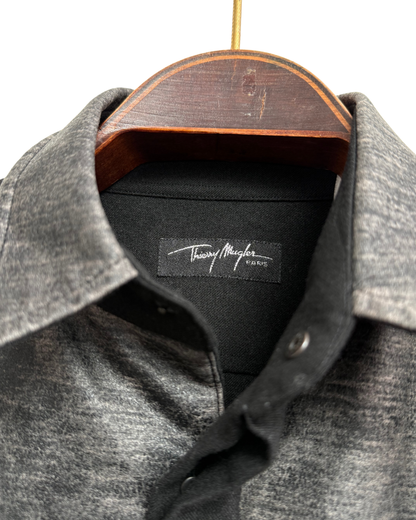 Thierry Mugler Paris Vintage 90s Two-Tone Shirt Black Grey Snap Buttons Made in France Size 38