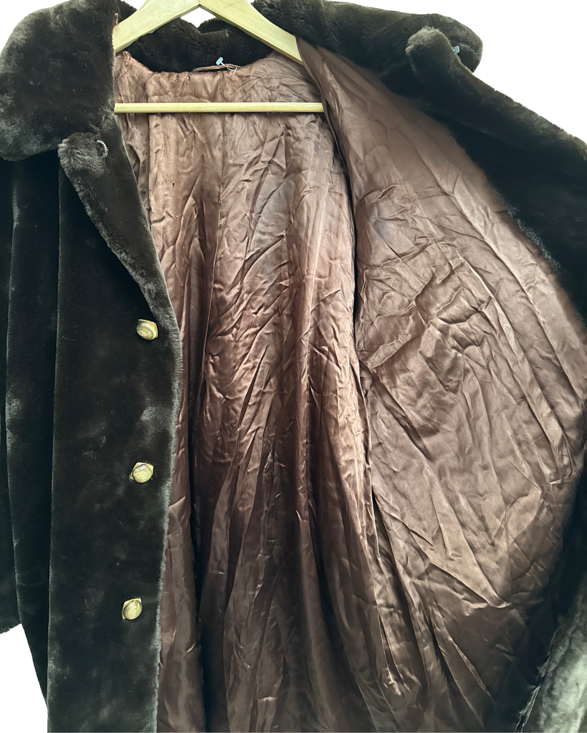 Vintage 1970s Faux Fur Coat Dark Chocolate Brown XL Women