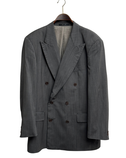 Hugo Boss Ares Akropolis Double Breasted Blazer Charcoal Grey Cerruti 1881 Metallizzato Wool Vintage Size 52