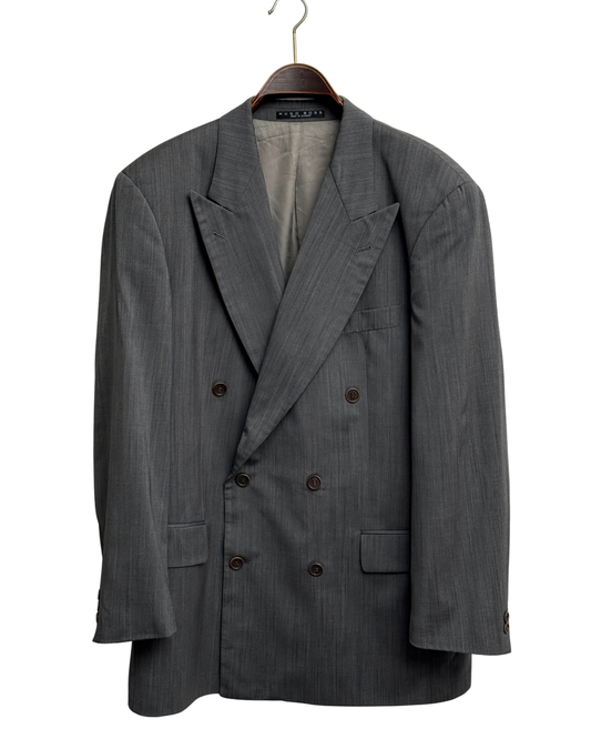 Hugo Boss Ares Akropolis Double Breasted Blazer Charcoal Grey Cerruti 1881 Metallizzato Wool Vintage Size 52