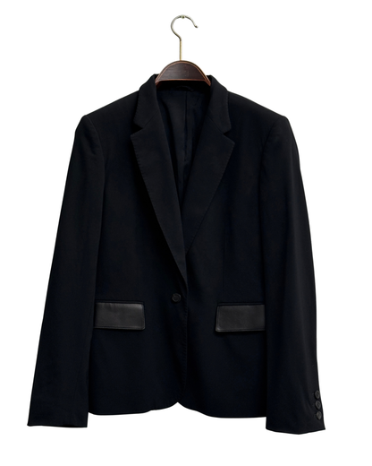 Gucci by Tom Ford blazer, black wool, leather-trimmed pockets, Size 42 IT