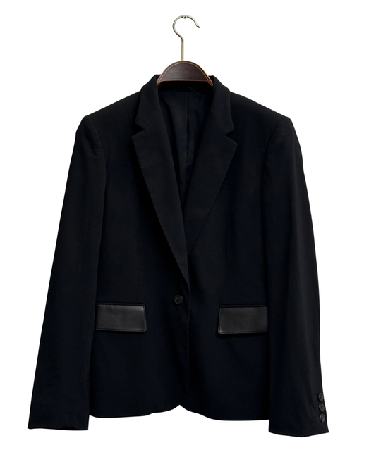 Gucci by Tom Ford blazer, black wool, leather-trimmed pockets, Size 42 IT