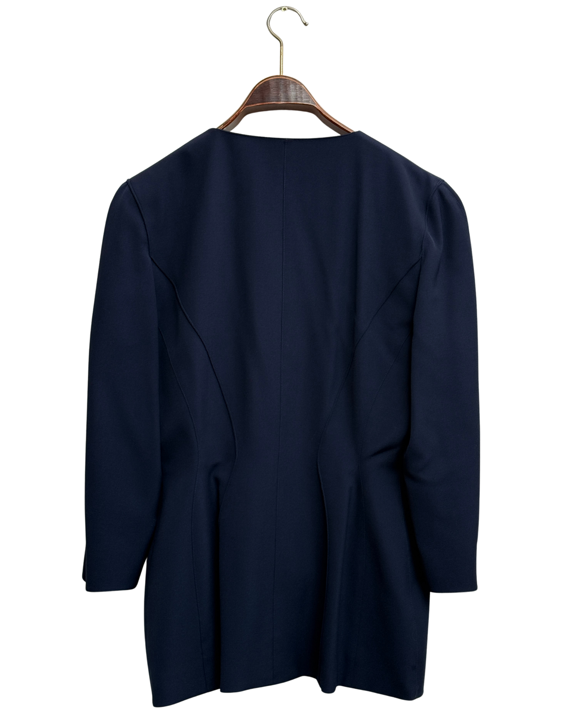 Thierry Mugler vintage navy wool blazer with gold wing motifs size 42