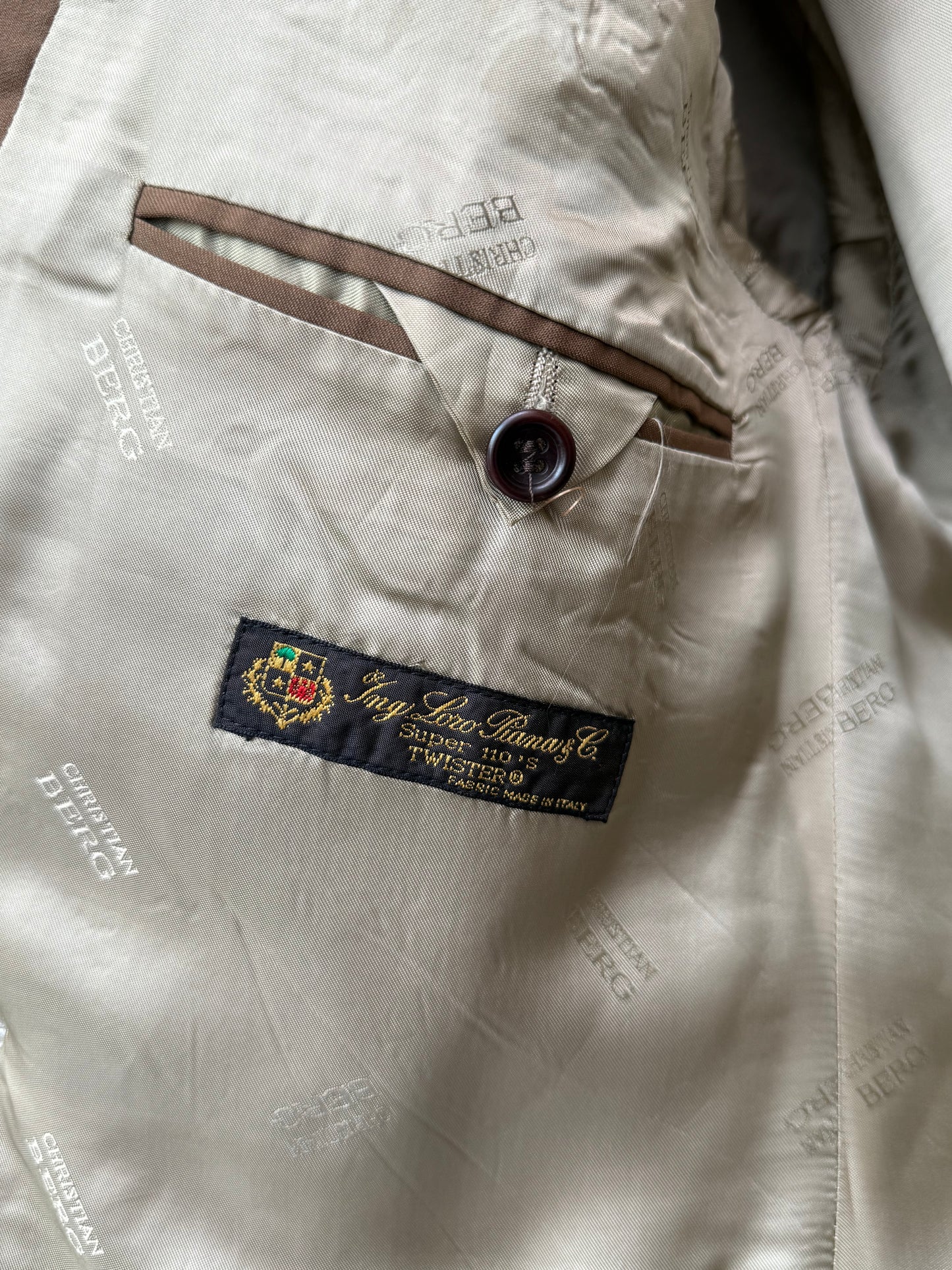 Christian Berg x Loro Piana Super 110s Virgin Wool Double Breasted Blazer Camel Tan Vintage 1980s-1990s