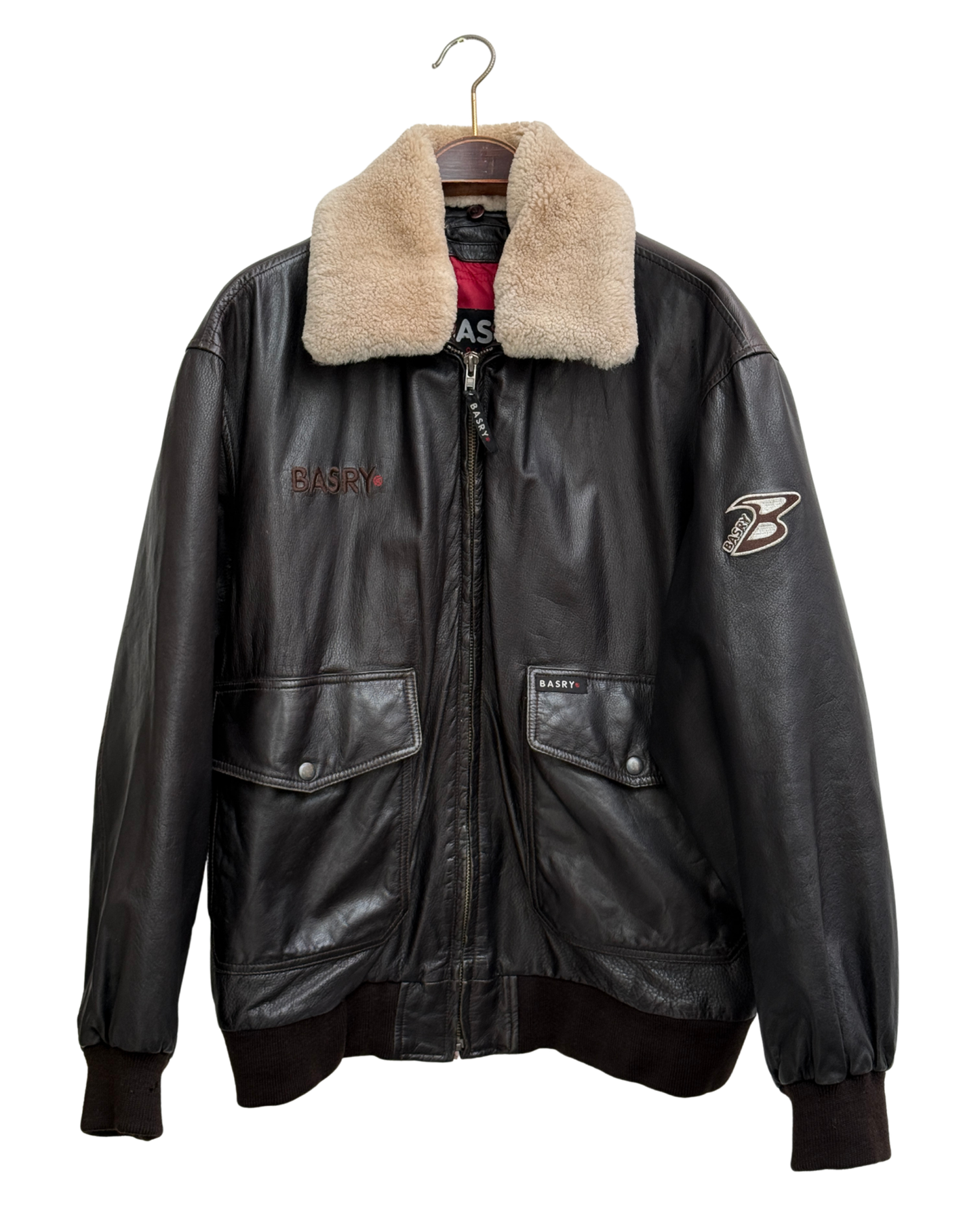 Basry Dark Brown Leather Aviator Bomber Jacket, Men's Size M